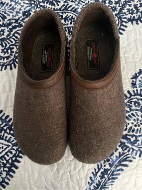 Haflinger Brown Wool Clog Mules with Leather Trim